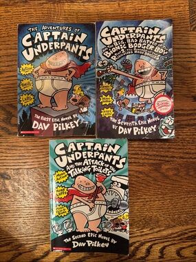 Captain Underpants Book Lot of 3 Dav Pilkey Books #1 #2 #7 Scholastic Paperback